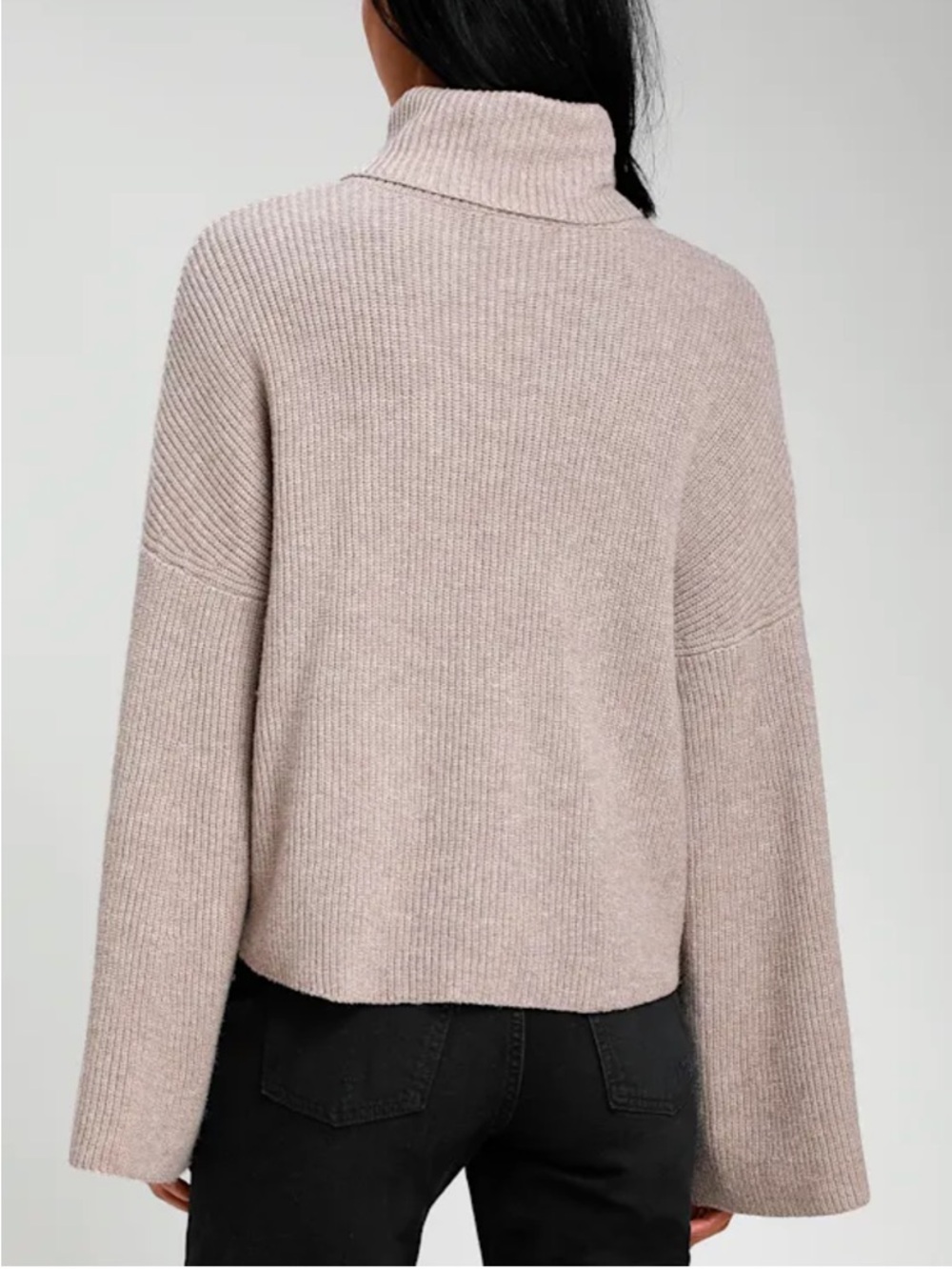 Lulus Taupe Ribbed Turtleneck Bell-Sleeve Sweater - Picture 2 of 2